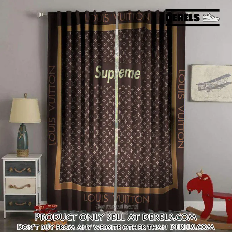Supreme lv brown square premium window curtains hot  luxury curtain wc017 dr2545882